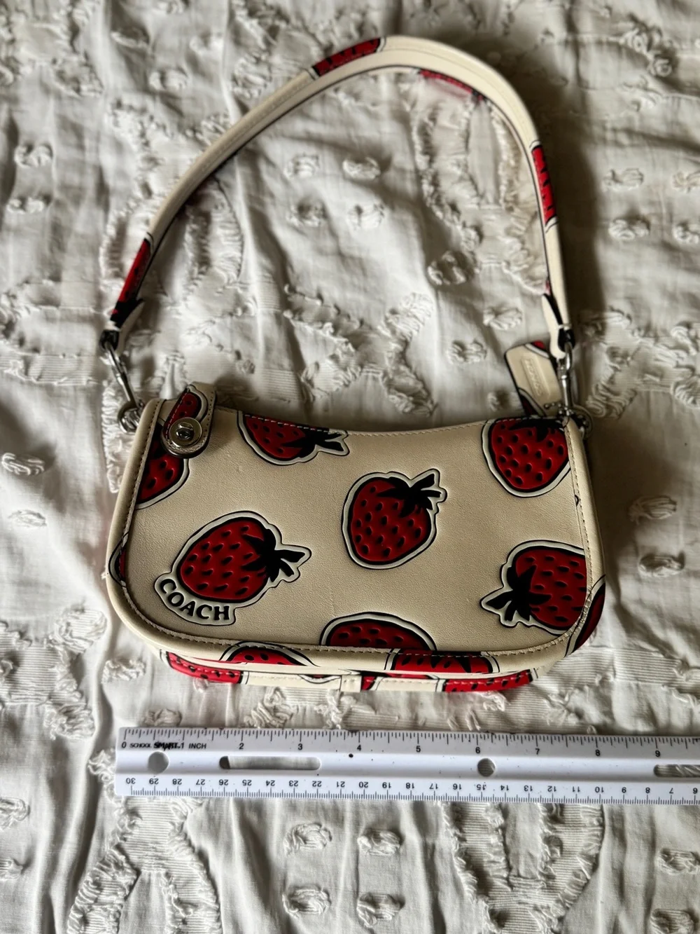 Coach Cream Leather Crossbody with Red Strawberry Print